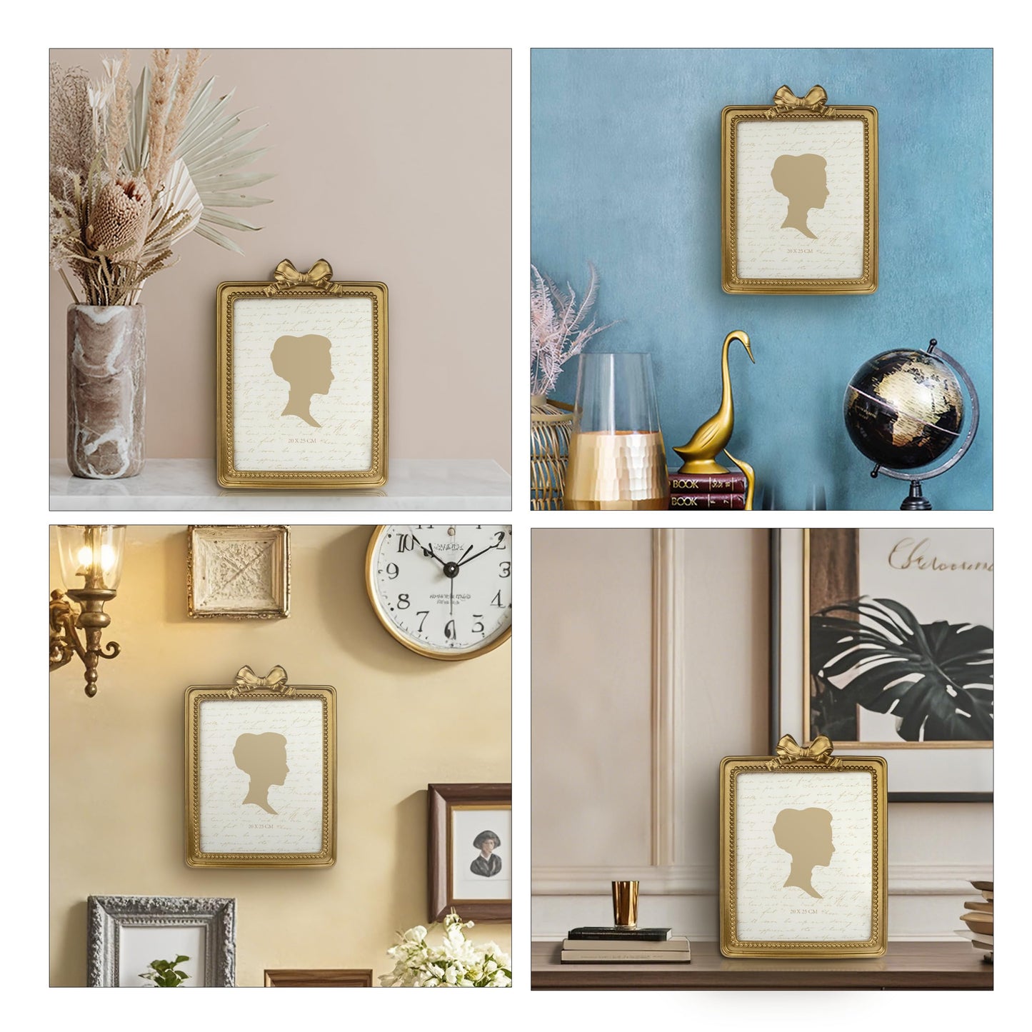AELS 4x4 Inch Heart Shaped Vintage Picture Frame, Elegant Antique Bow Photo Frames with Glass Front, Photo Display, Tabletop Wall Hanging, Gift Ideas, Golden Bronze