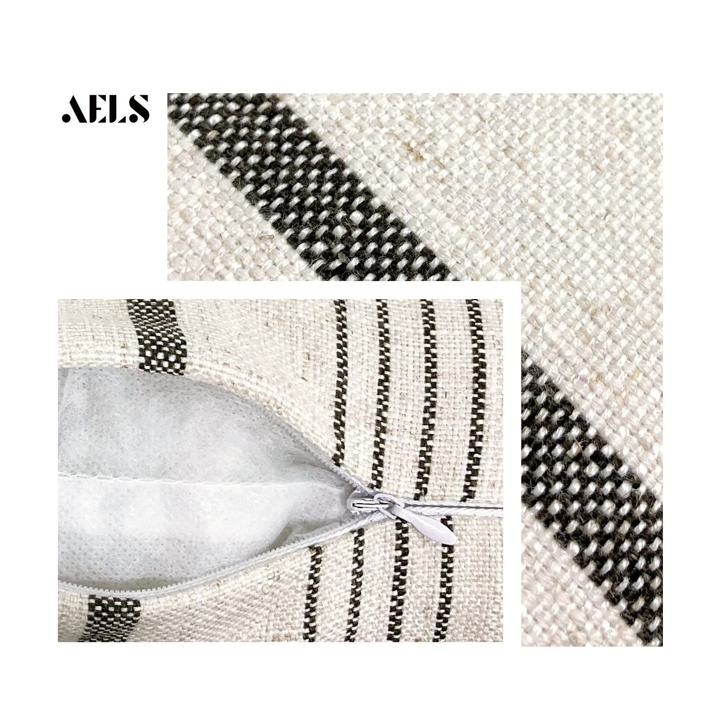 AELS 12x20 Decorative Farmhouse Throw Lumbar Pillow Covers, Modern Rectangle Pillow Case Cover, Set of 2 Light Brown Stripes Textured Linen Cushion Cover for Sofa Couch Bedroom Living Room(Cover ONLY)