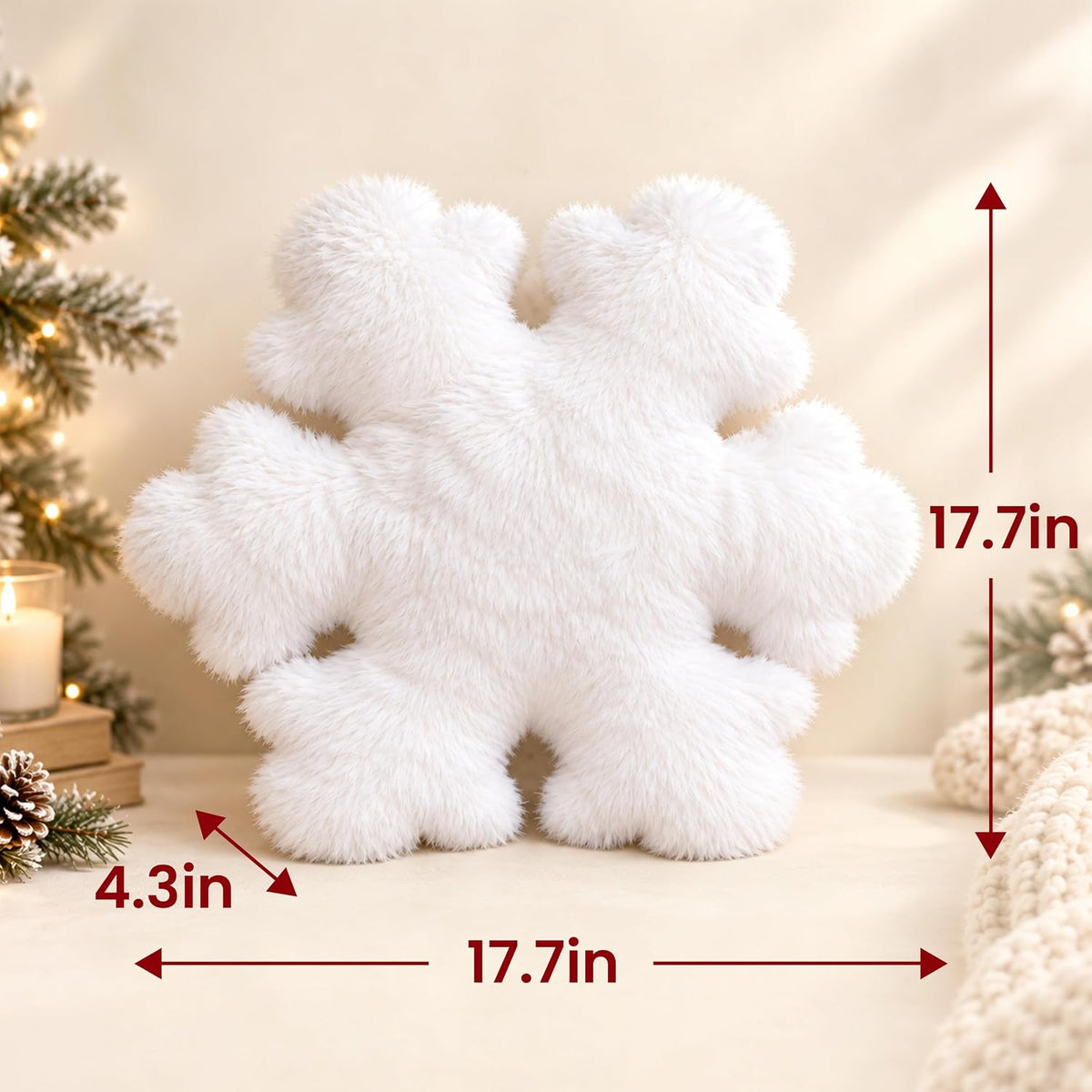 AELS Set of 2 Snowflake Christmas Faux Fur Decorative Throw Pillows, White