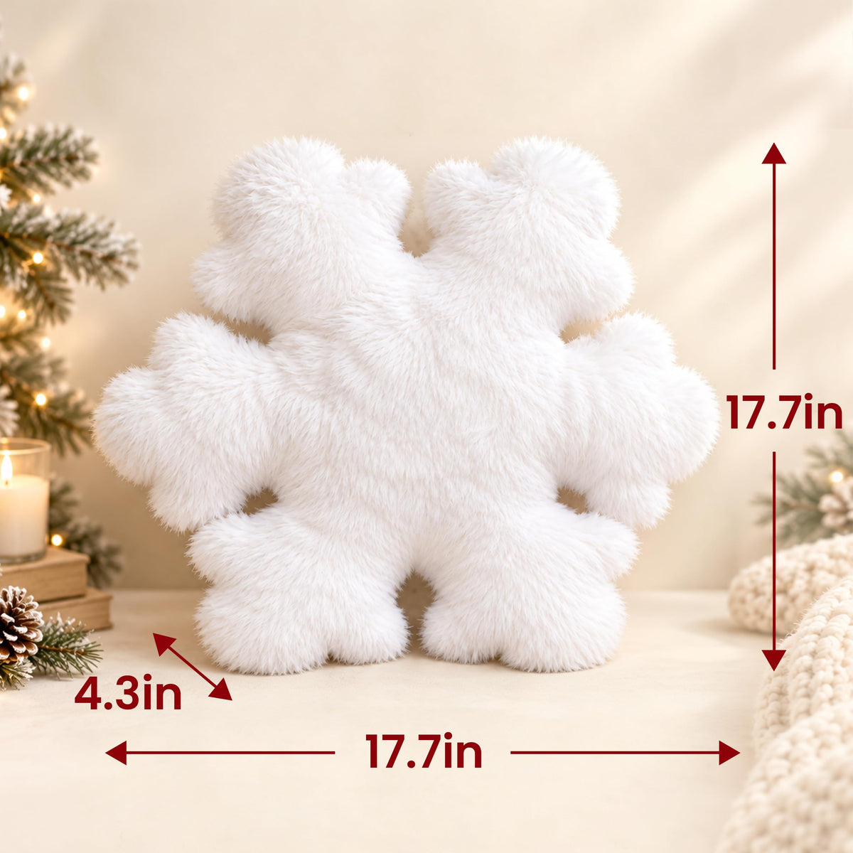AELS Set of 2 Snowflake Christmas Faux Fur Decorative Throw Pillows, White
