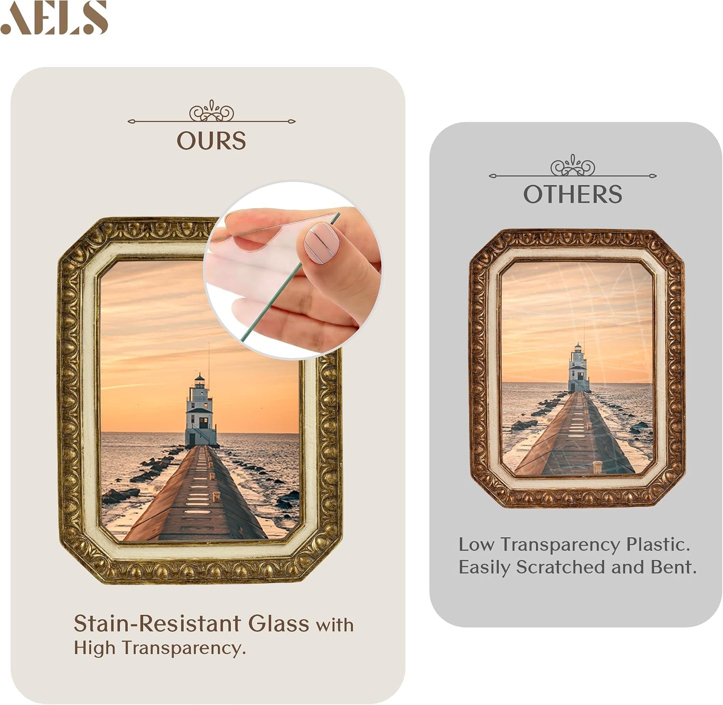 AELS 5x7 Inch Vintage Octagon Picture Frame, Bronze Beige Antique Photo Frames with Glass Front, Elegant Photo Display, Tabletop Wall Hanging, Gift Ideas
