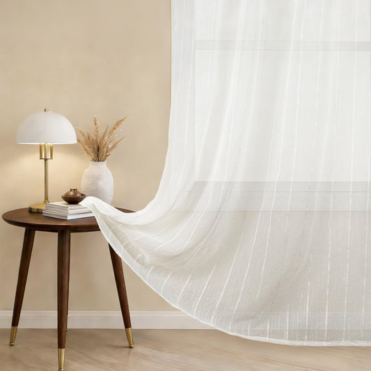 AELS Creamy White Semi Sheer Curtains 52 x 84 Inches Long 2 Panels, Striped Sheer Curtains for Living Room Bedroom, Textured Voile Sheer Boho Light Filtering Farmhouse Grommet Curtain