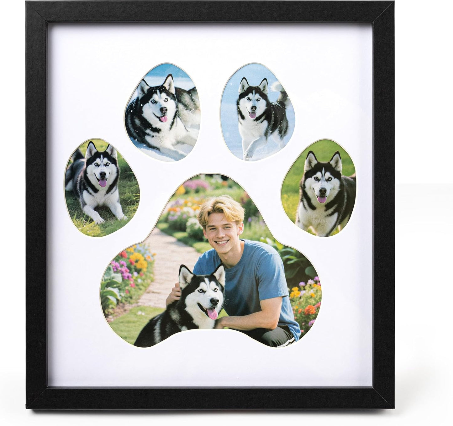 AELS Dog Paw Print Photo Collage Frame, Holds 5 Pictures of Pets & Owners, Ideal Gift for Dog Lovers Moms & Dads, Black Pet Memorial Keepsake and Wall Décor, 10.24" x 11.4"