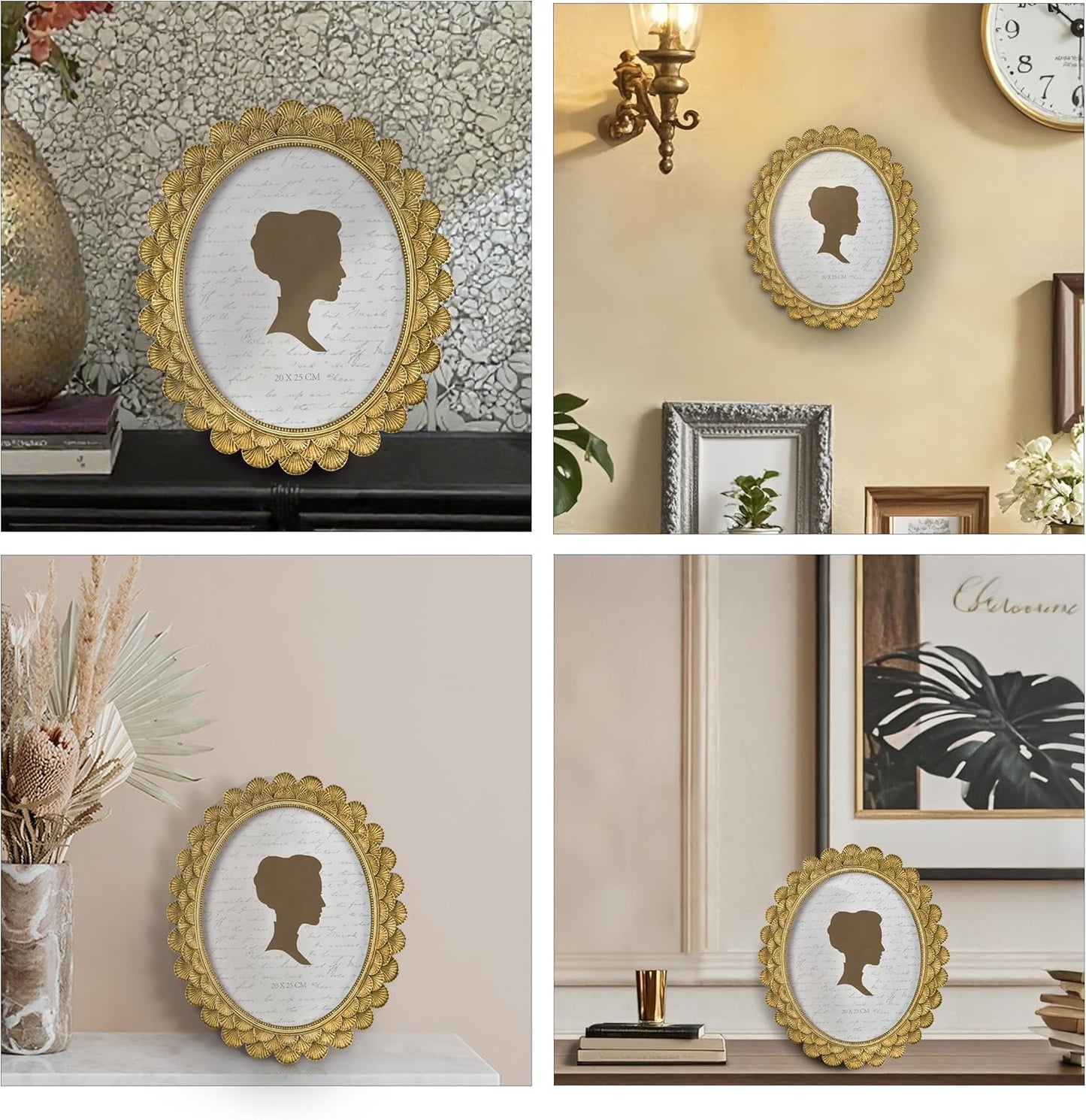 AELS 8x10 Inch Vintage Scalloped Picture Frame, Elegant Antique Oval Photo Frames with Glass Front, Photo Display, Tabletop Wall Hanging, Gift Ideas, Golden Bronze