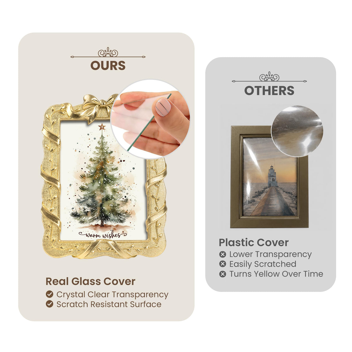 AELS 4x6 Inch Vintage Christmas Tree Picture Frames White Gold Bow