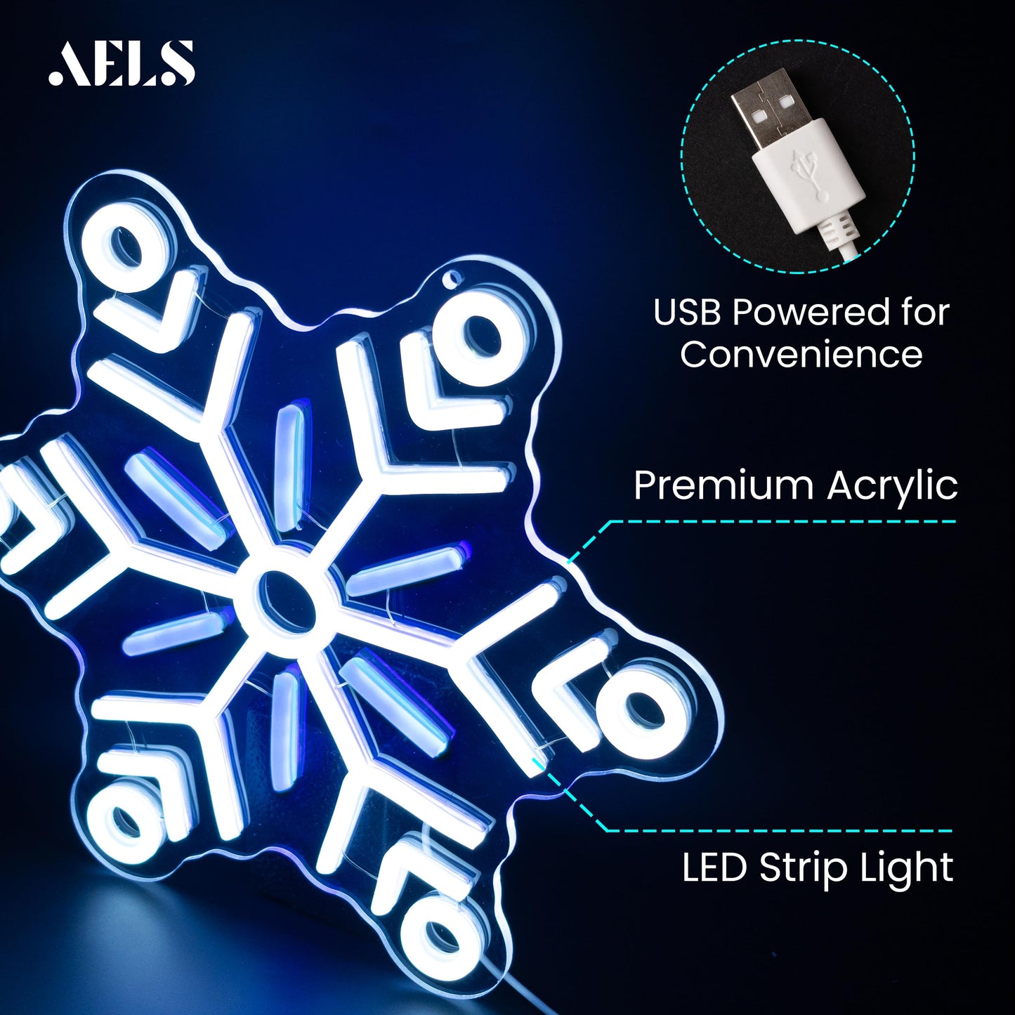 AELS 13.3" Snowflake Christmas LED Neon Sign, Dimmable USB Powered Holiday Decor for Window Wall Tree Bar & Party, Christmas Home Decor