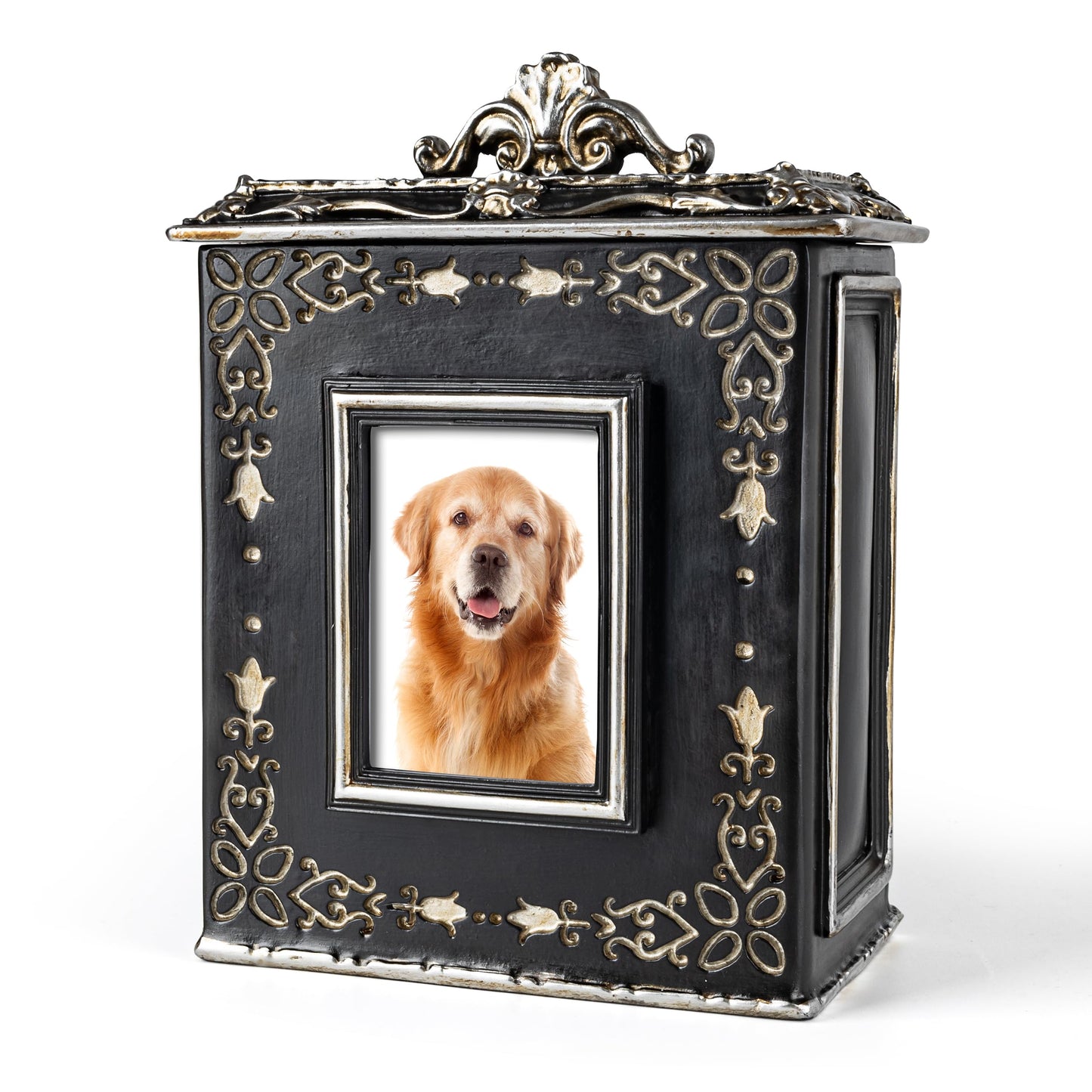 AELS Pet Urn Memory Box for Keepsakes with Photo Slot, Dog Memorial Urns for Ashes, Cat or Dog Cremation Urns, Black