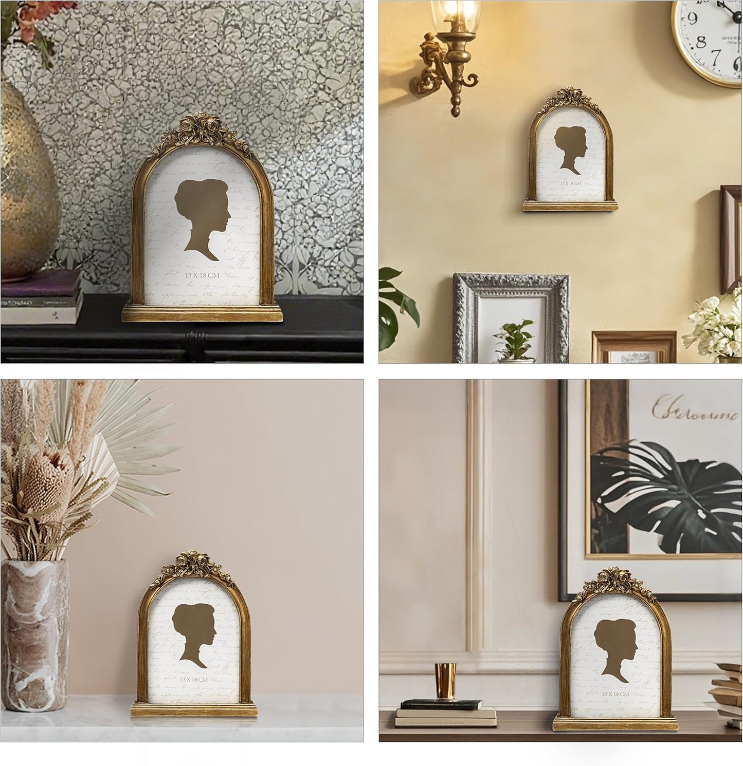 AELS 5x7 Inch Vintage Flower Picture Frame, Antique Rose Floral Photo Frames with Glass Front, Elegant Photo Display, Tabletop Wall Hanging, Gift Ideas, Bronze