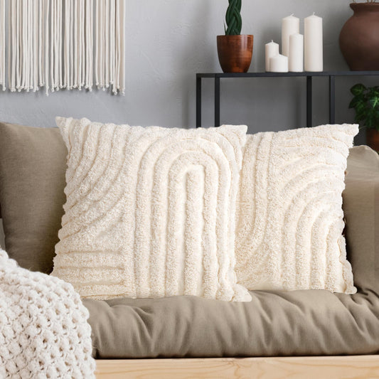 AELS Boho Decorative Textured Throw Pillow Covers 20x20, Set of 2, Modern Abstract Mid Century Rainbow Tufted Pillow Case, Farmhouse Rustic Neutral Woven Cushion Case for Bed Couch Sofa, Creamy White