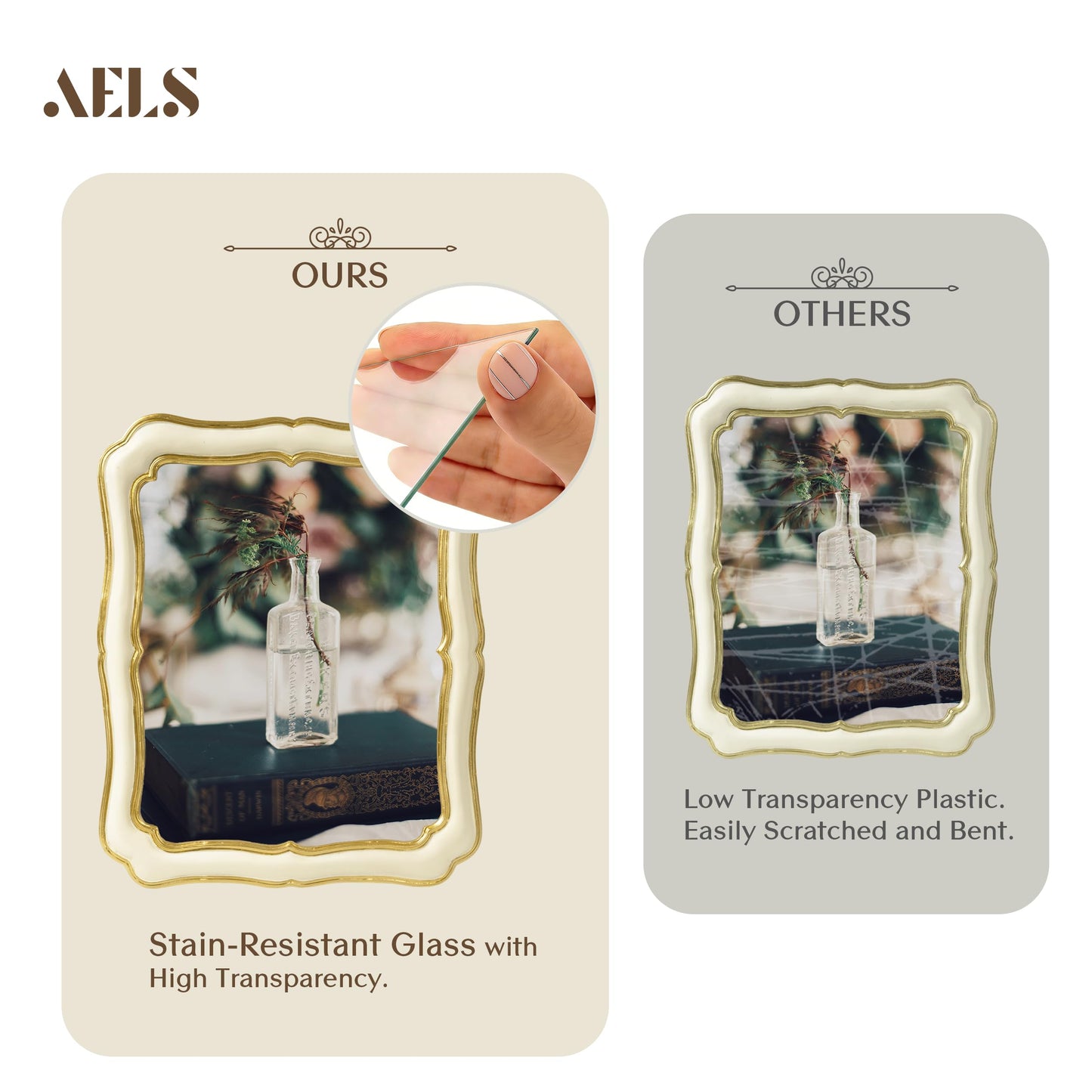 AELS 5x7 Inch White Gold Scalloped Vintage Picture Frame, Elegant Antique Photo Frames with Glass Front for Wedding, Photo Display, Tabletop Wall Hanging, Gift Ideas