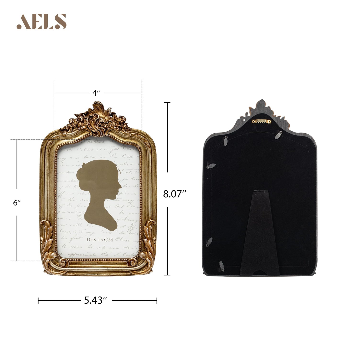AELS 4x6 Inch Vintage Picture Frame, Elegant Antique Photo Frames with Glass Front, Photo Display, Tabletop Wall Hanging, Gift Ideas