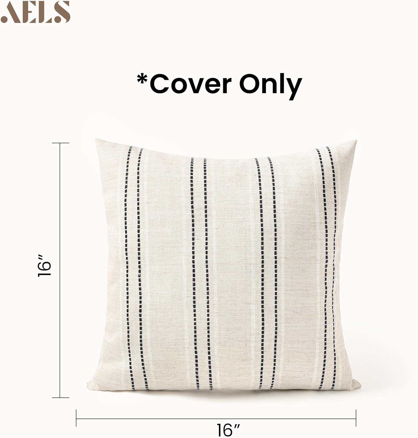 AELS 12x20 Decorative Farmhouse Linen Blend Throw Pillow Covers, Boho Textured Pillow Case, Set of 2, Beige with White & Brown Stitch Yarn Dyed Stripe Cushion Cover for Sofa Living Room (Cover ONLY)