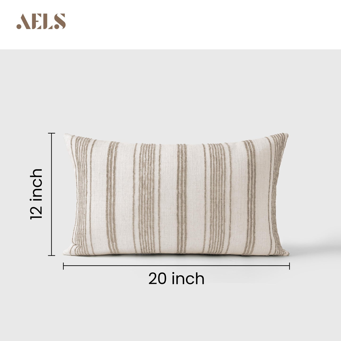 AELS 12x20 Decorative Farmhouse Linen Lumbar Pillow Covers, Beige with Olive Green Chenille Striped Pillow Case, Set of 2, Boho Textured Cushion Cover for Sofa Couch Living Room (Cover ONLY)