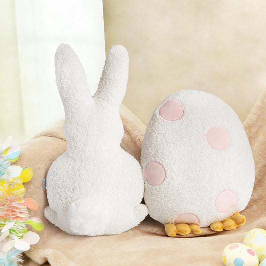 AELS Easter Egg & Bunny Throw Pillows, Set of 2, Cute Bunny and Egg-Shaped Decorative Pillows, Easter Holiday Decor for Sofa Couch Living Room Bedroom Nursery, White