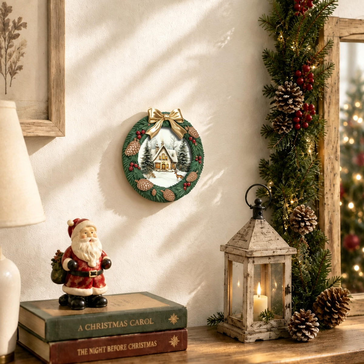 AELS 4x6 Inch Vintage Christmas Tree Picture Frames White Gold Bow