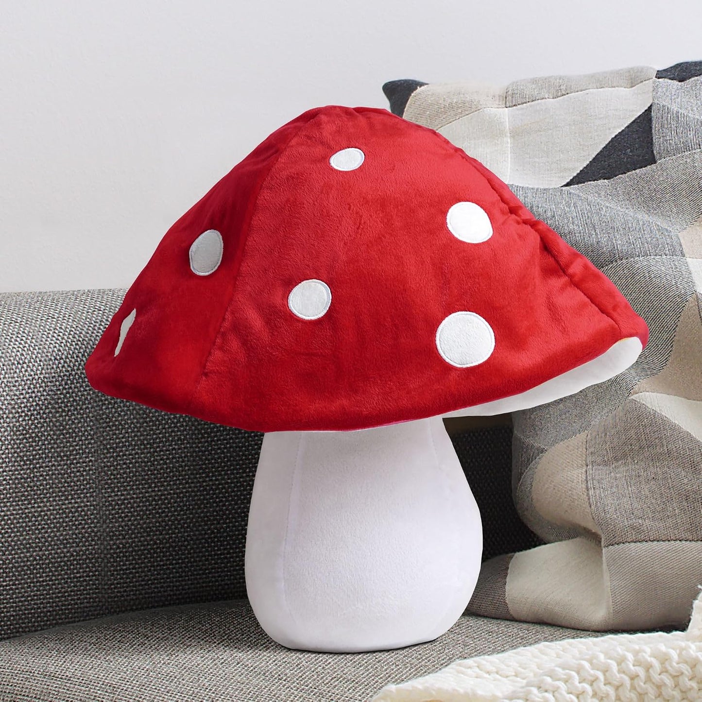AELS 15.35 Inches Mushroom Pillow, Cute 3D Polka Dot Mushroom Plush, Decorative Throw Pillow for Lover Sofa Couch Living Room Bedroom Decor, Red