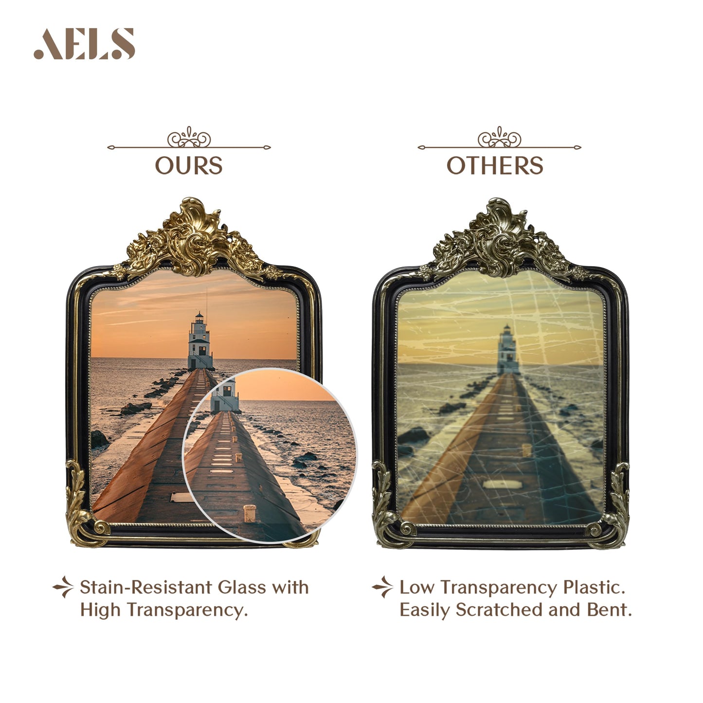 AELS 4x6 Inch Vintage Picture Frame, Elegant Antique Photo Frames with Glass Front, Photo Display, Tabletop Wall Hanging, Gift Ideas