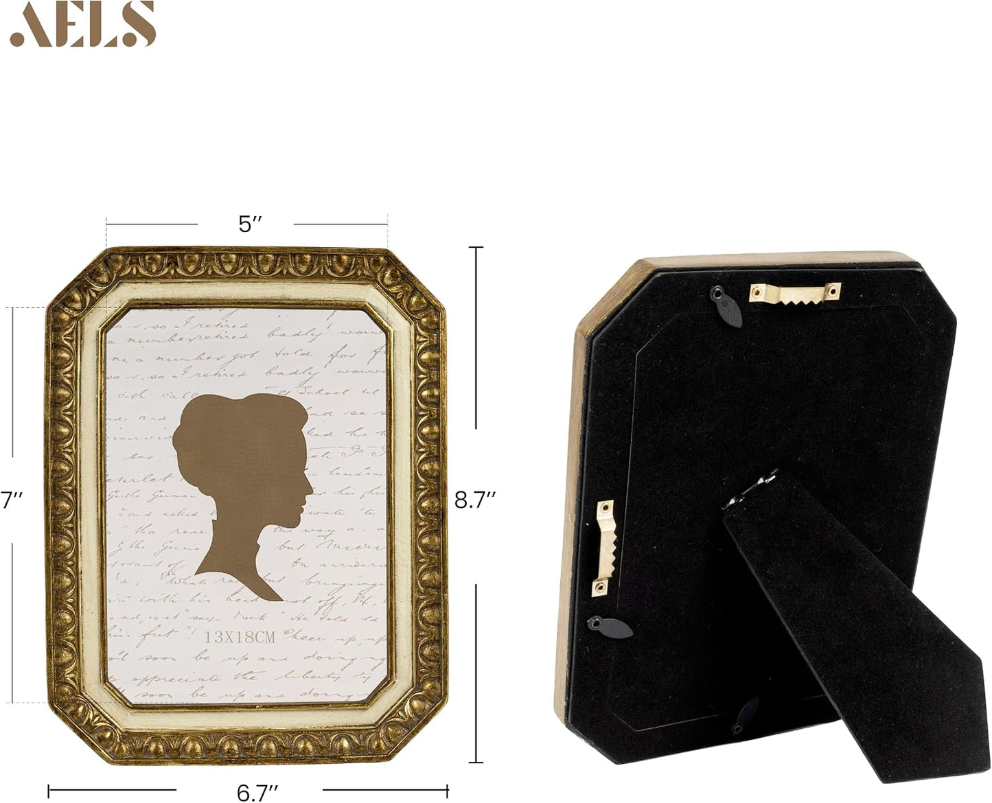 AELS 5x7 Inch Vintage Octagon Picture Frame, Bronze Beige Antique Photo Frames with Glass Front, Elegant Photo Display, Tabletop Wall Hanging, Gift Ideas