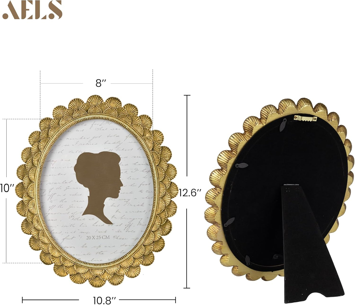 AELS 8x10 Inch Vintage Scalloped Picture Frame, Elegant Antique Oval Photo Frames with Glass Front, Photo Display, Tabletop Wall Hanging, Gift Ideas, Golden Bronze