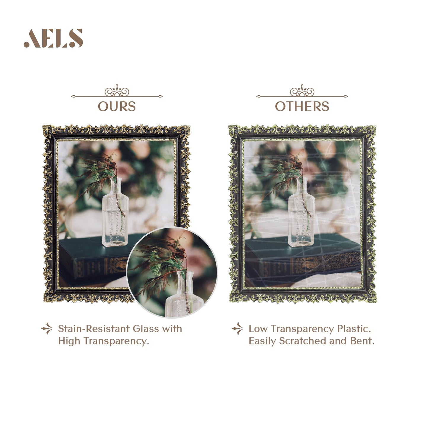 AELS 4x6 Inch Vintage Picture Frame, Elegant Antique Photo Frames with Glass Front, Photo Display, Tabletop Wall Hanging, Gift Ideas, Vine Pattern, Silver & Light Blue