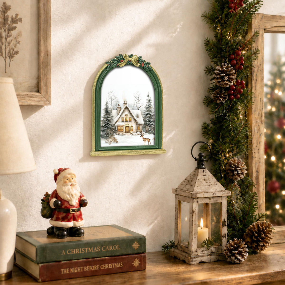 AELS 4x6 Inch Vintage Christmas Tree Picture Frames White Gold Bow