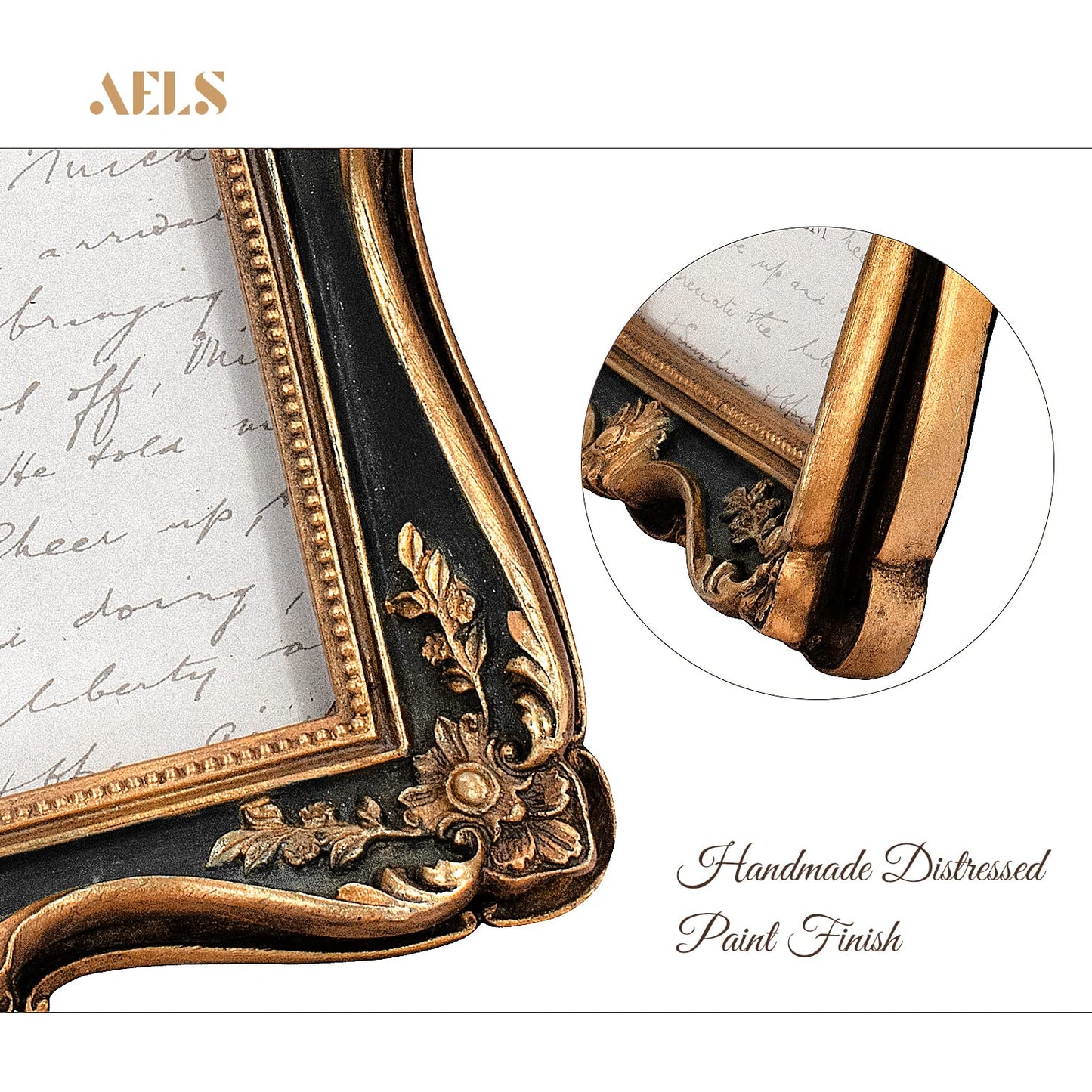 AELS 4x6 Inch Vintage Picture Frame, Elegant Antique Photo Frames with Glass Front, Photo Display, Tabletop Wall Hanging, Gift Ideas, Gold and Green