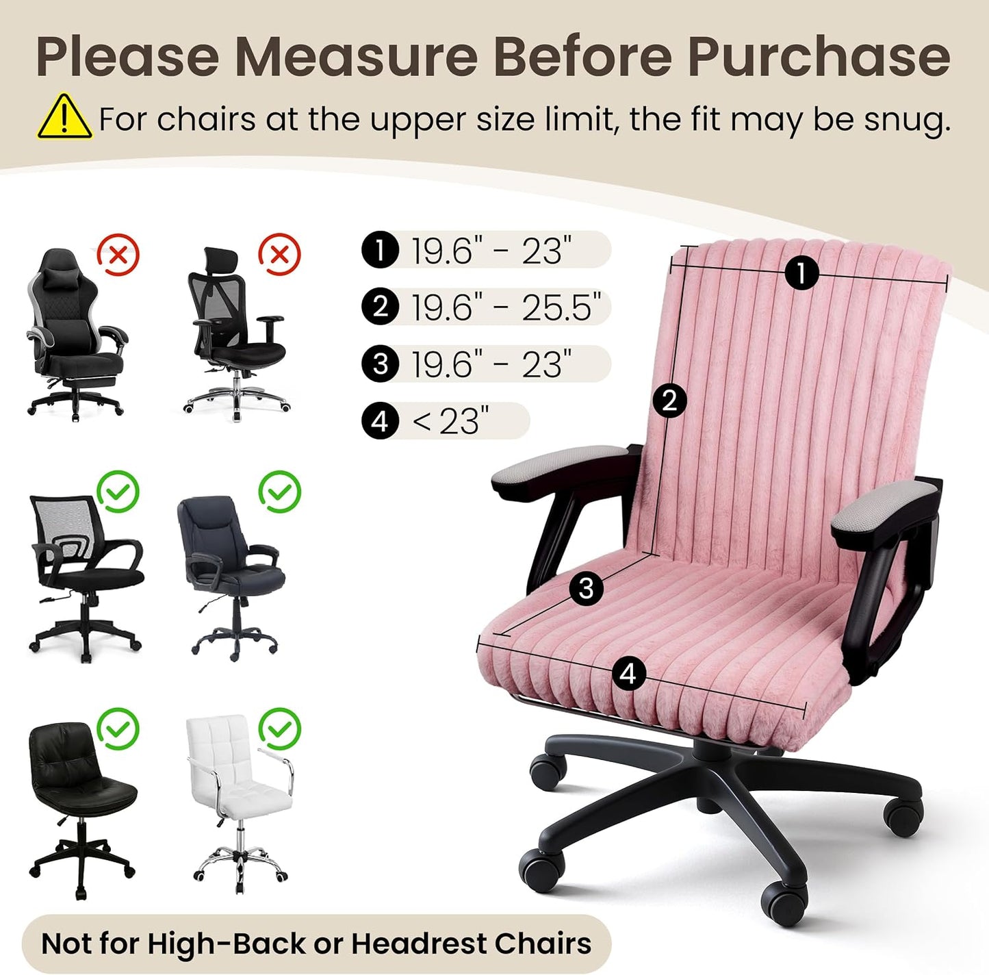 Faux Fur Office Chair Cover with Zipper, Desk Chair Slipcover Pink | Soft Breathable Faux Fur Office Chair Cover with Zipper, Removable Washable Cover for Home & Office, Fits Desk Chair/Armchair