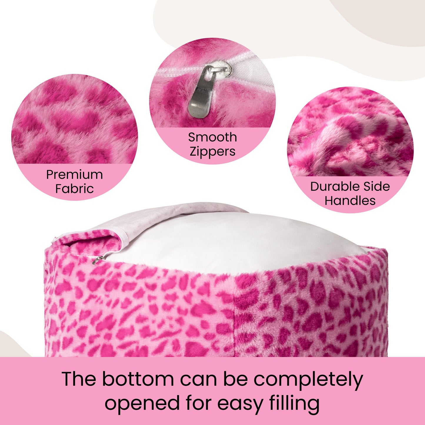 Unstuffed Leopard Cheetah Print Pouf Cover for Living Room, Boho Chic Modern Storage Bean Bag Cube, Soft Faux Fur Ottoman Foot Rest Footstool, 18"x18"x18", Cover ONLY, Natural Leopard