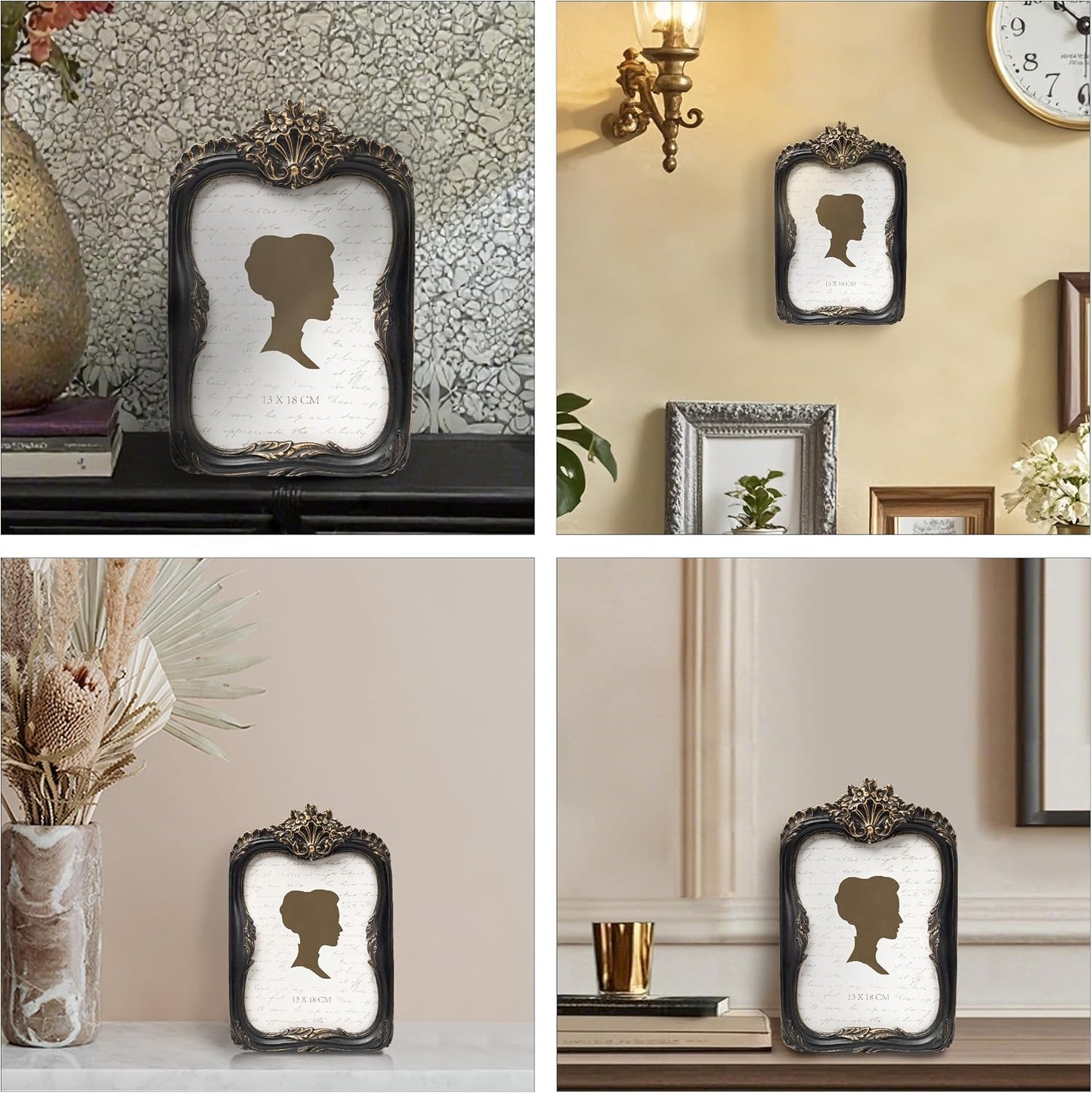 AELS 5x7 Inch Vintage Picture Frame, Elegant Antique Photo Frames with Glass Front, Photo Display, Tabletop Wall Hanging, Gift Ideas, Black and Golden