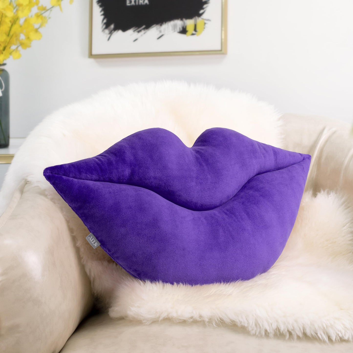 AELS 3D Large Lips Throw Pillows Smooth Soft Velvet Decorative Throw Pillows Love Pillows Cute Pillow 24 X 12 inches for Couch Sofa Bed Living Room Bedroom, Red