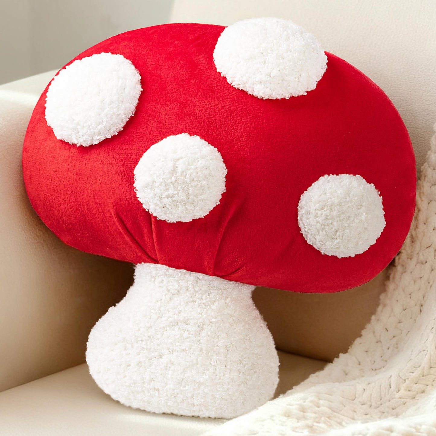 AELS 14 Inch Mushroom Pillow, Cute Polka Dot Plush Decorative Throw Pillow for Couch, Sofa, Bedroom, Nursery, Home Decor for Mushroom Lovers, Red