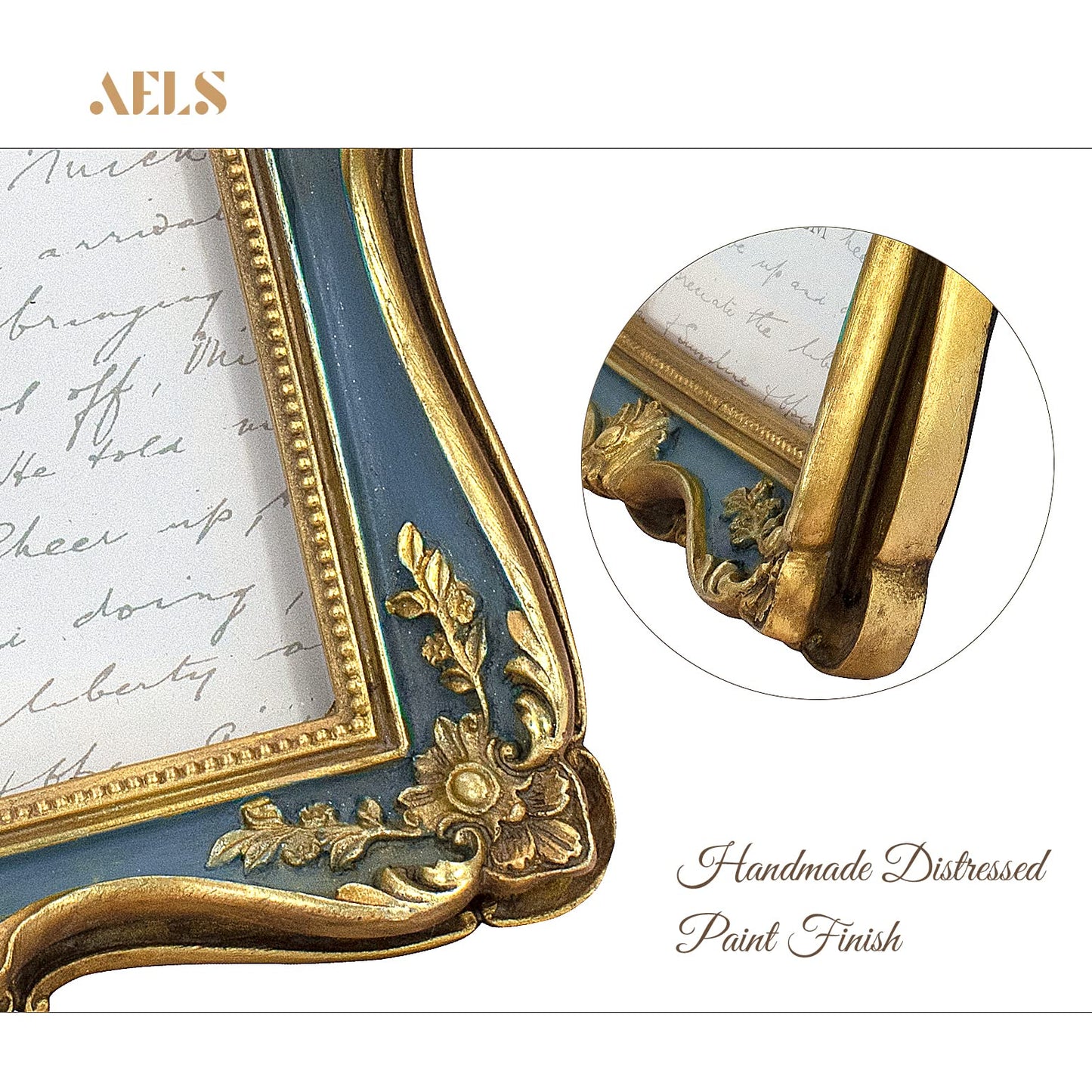 AELS 4x6 Inch Vintage Picture Frame, Elegant Antique Photo Frames with Glass Front, Photo Display, Tabletop Wall Hanging, Gift Ideas, Gold and Green