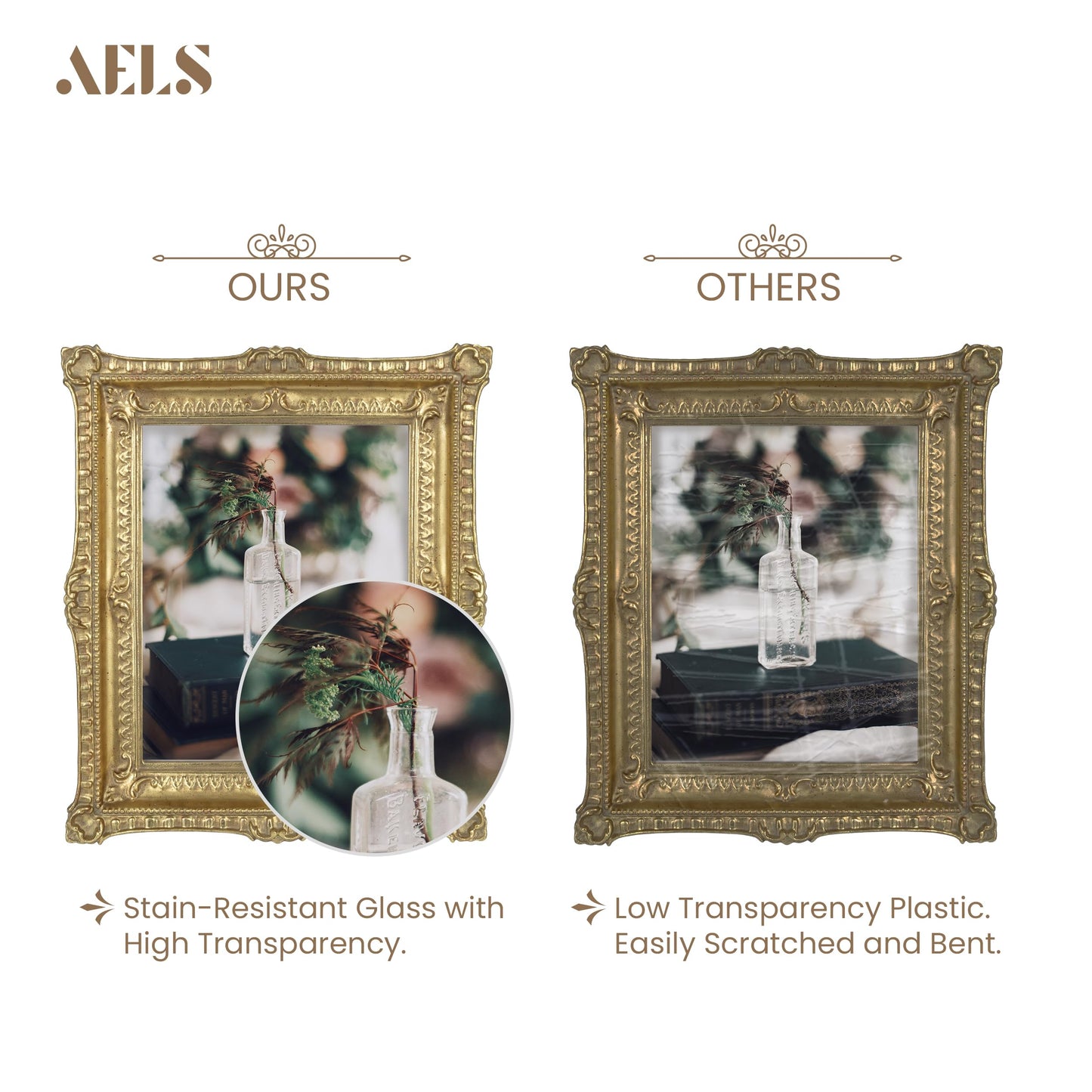 AELS Vintage Picture Frame 8x10 Inch, Luxury Antique Photo Frames with Glass Front, Photo Display, Tabletop Wall Hanging, Gift Ideas, Gold