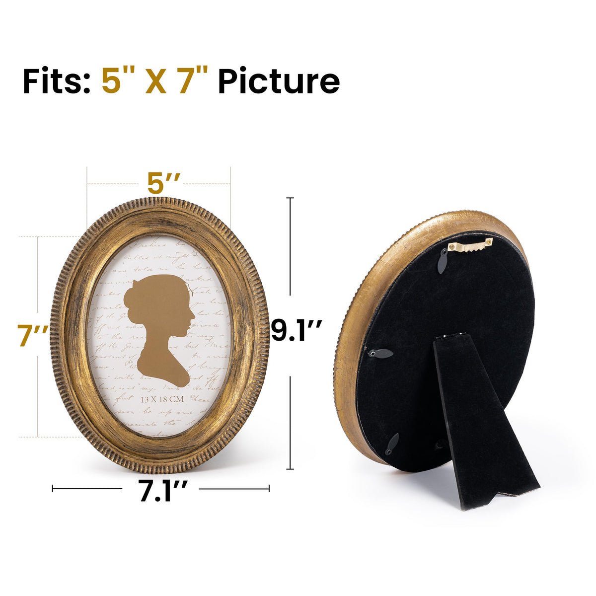 AELS 5x7 Inch Vintage Oval Picture Frame, Elegant Antique Ridged Design Photo Frames with Glass Front, Photo Display, Tabletop Wall Hanging, Gift Ideas, Distressed Bronze