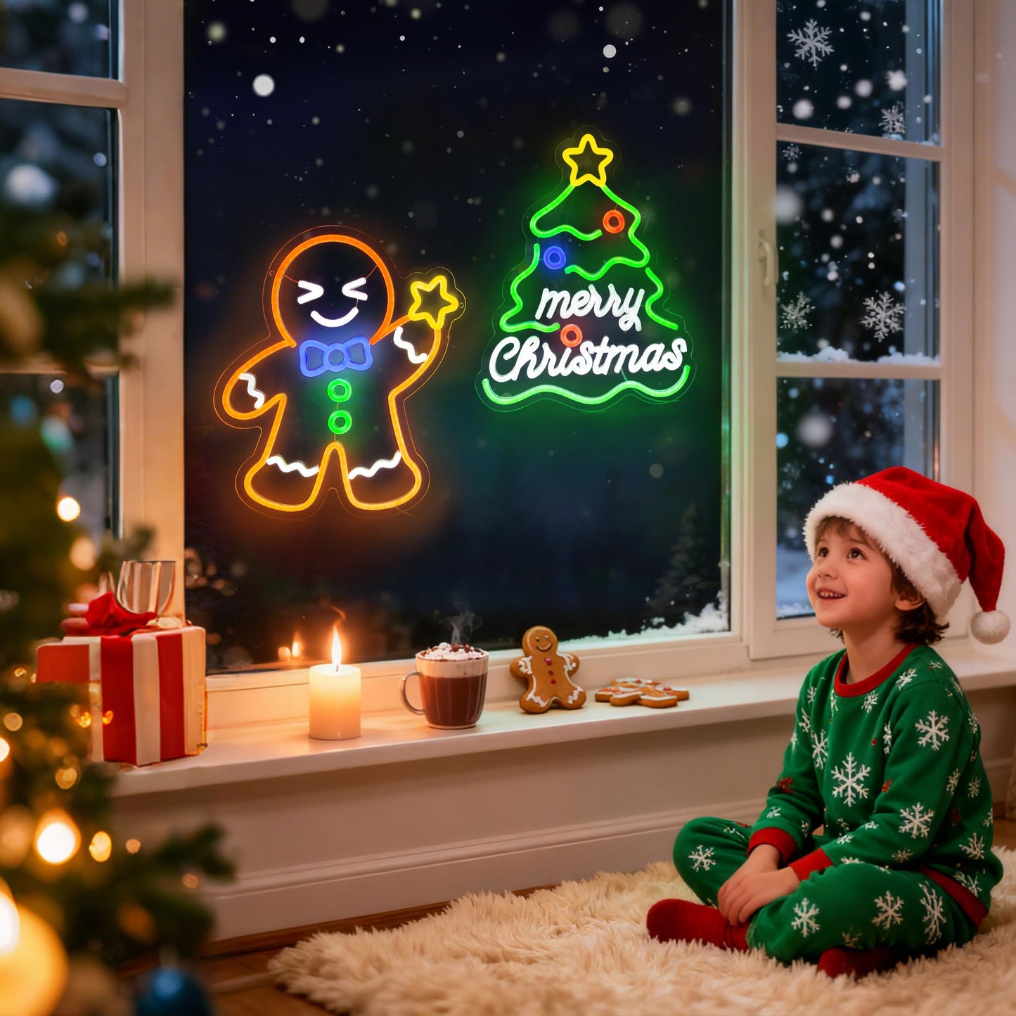 AELS 13.3" Snowflake Christmas LED Neon Sign, Dimmable USB Powered Holiday Decor for Window Wall Tree Bar & Party, Christmas Home Decor