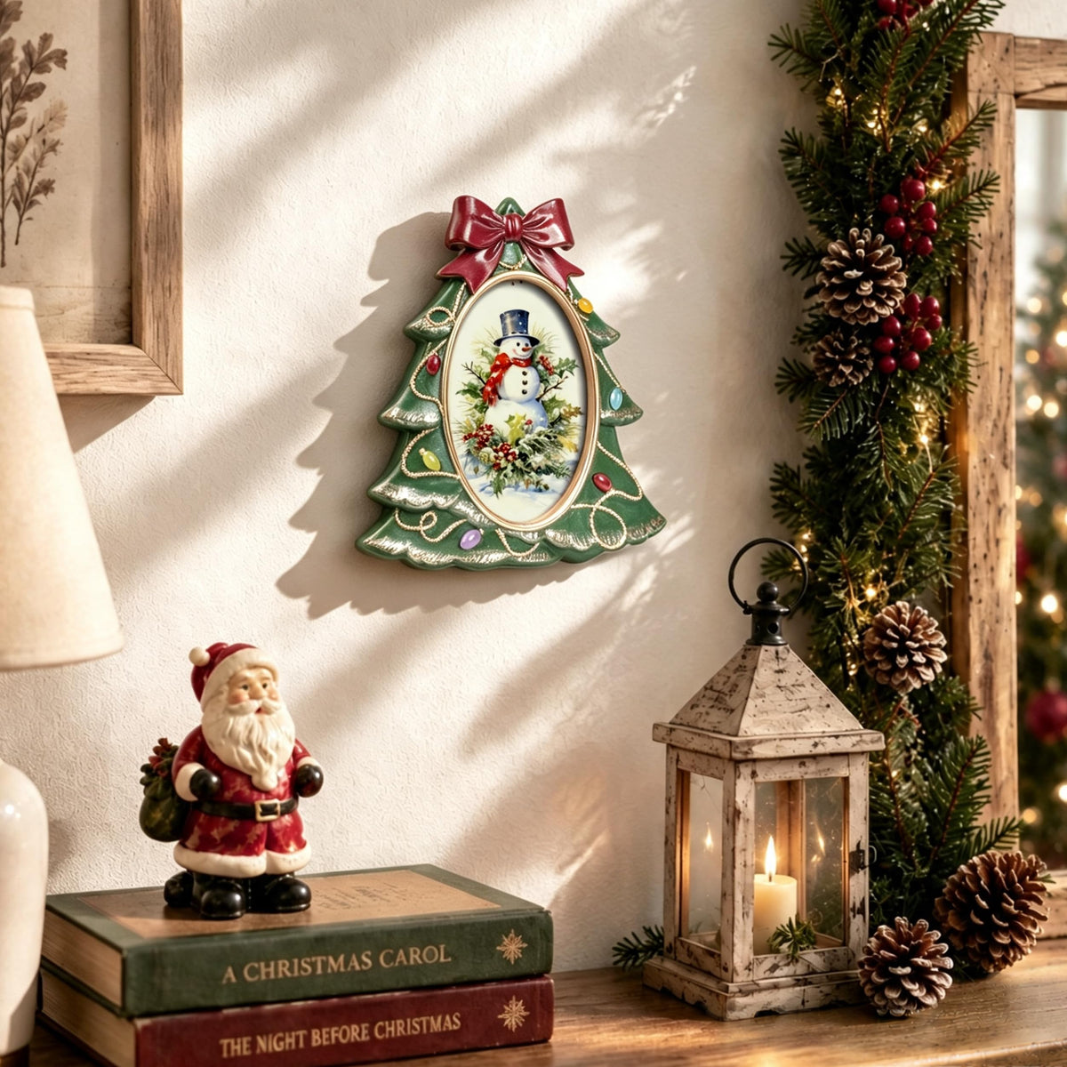 AELS 4x6 Inch Vintage Christmas Tree Picture Frames White Gold Bow