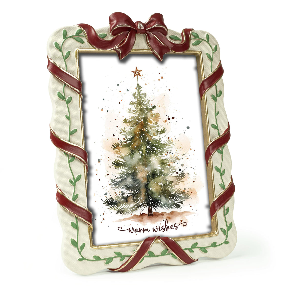 AELS 4x6 Inch Vintage Christmas Tree Picture Frames White Gold Bow