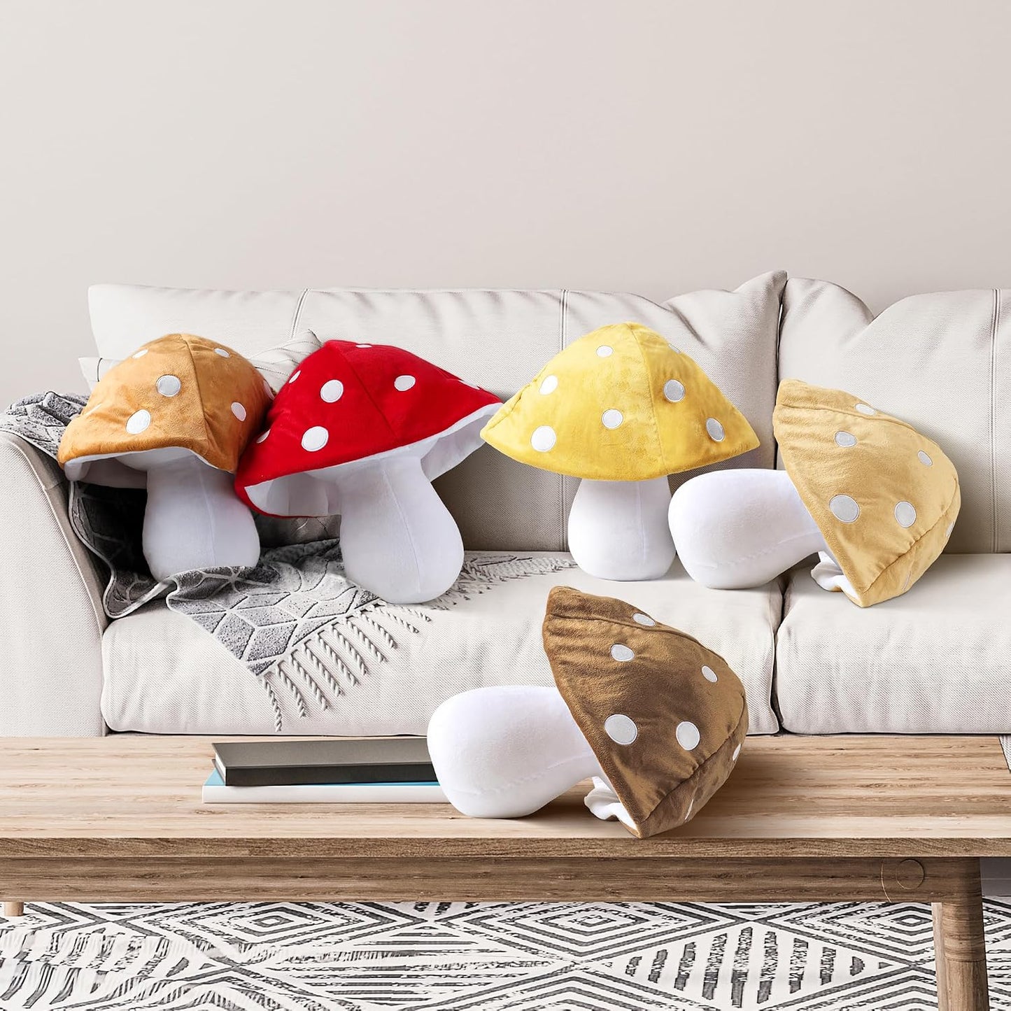 AELS 15.35 Inches Mushroom Pillow, Cute 3D Polka Dot Mushroom Plush, Decorative Throw Pillow for Lover Sofa Couch Living Room Bedroom Decor, Red