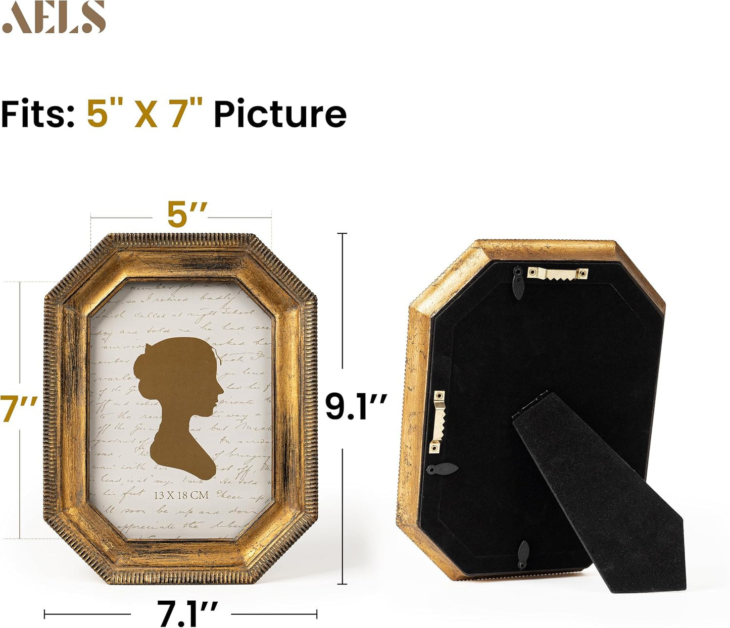AELS 5x7 Inch Vintage Octagonal Picture Frame, Elegant Antique Ridged Design Photo Frames with Glass Front, Photo Display, Tabletop Wall Hanging, Gift Ideas, Distressed Bronze