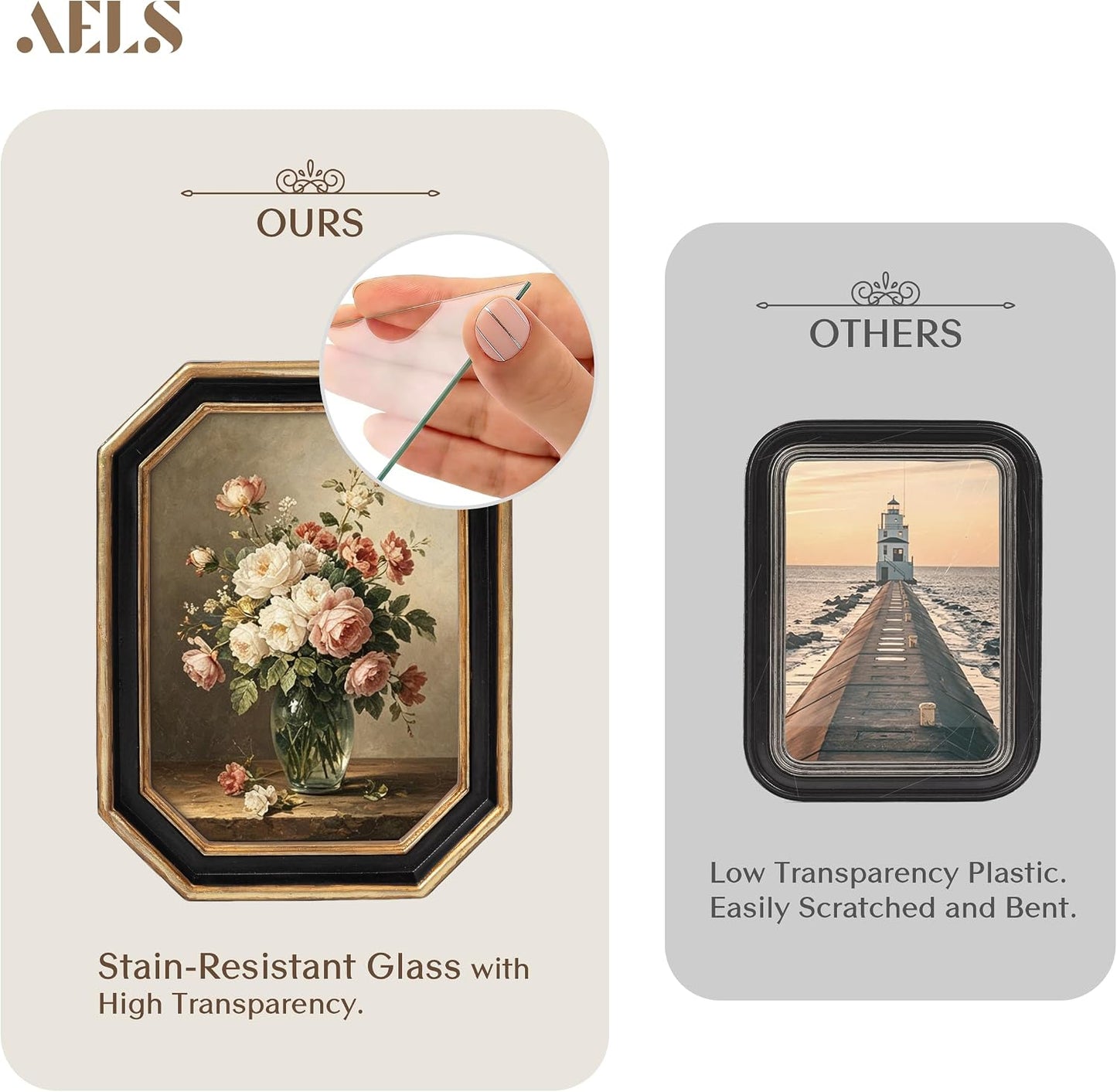 AELS 5x7 Inch Vintage Octagon Picture Frame, Black and Golden Picture Frame with Glass Front, Elegant Photo Display, Tabletop Wall Hanging, Gift Ideas