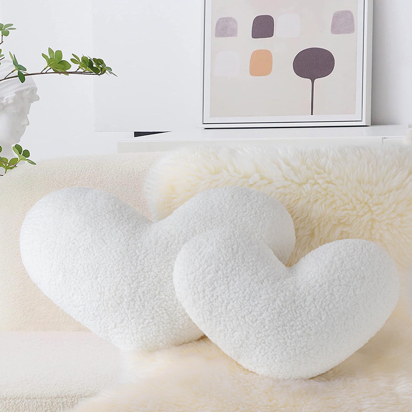 AELS Heart Shaped Pillow, 20 Inches Heart Decorative Throw Pillows, Faux Fur Love Cute Pillows, Valentines Day Decorations, Wedding Decor, Living Room Bedroom Nursery Decor, White