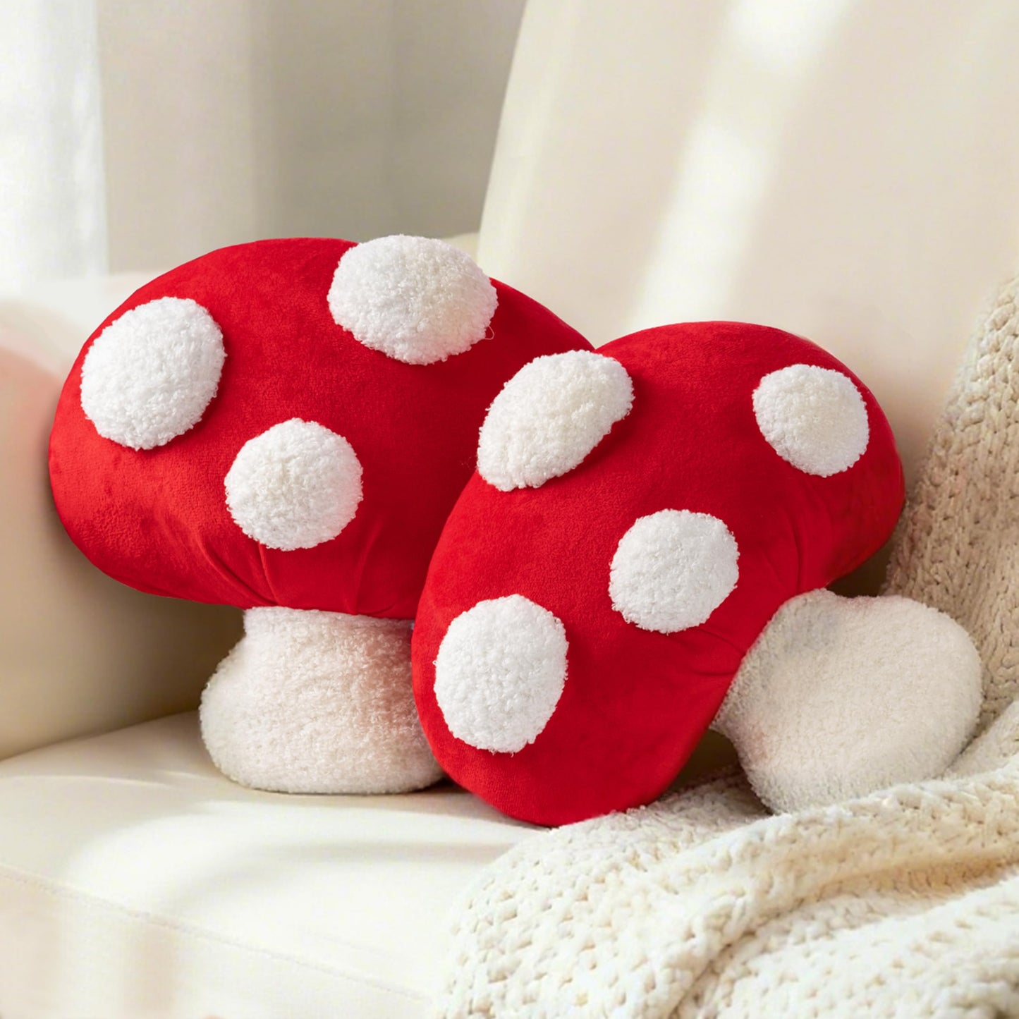 AELS 14 Inch Mushroom Pillow, Cute Polka Dot Plush Decorative Throw Pillow for Couch, Sofa, Bedroom, Nursery, Home Decor for Mushroom Lovers, Red