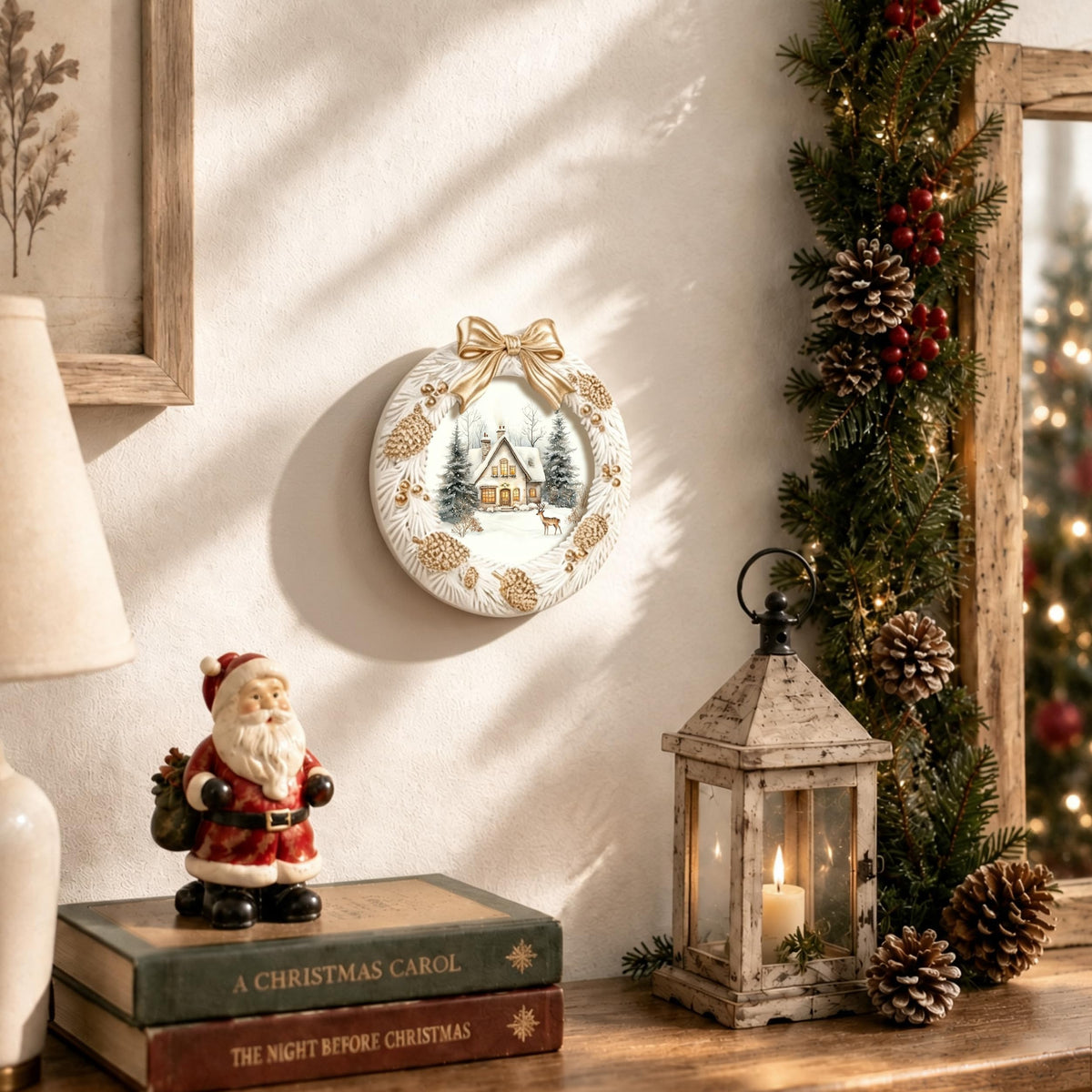 AELS 4x6 Inch Vintage Christmas Tree Picture Frames White Gold Bow