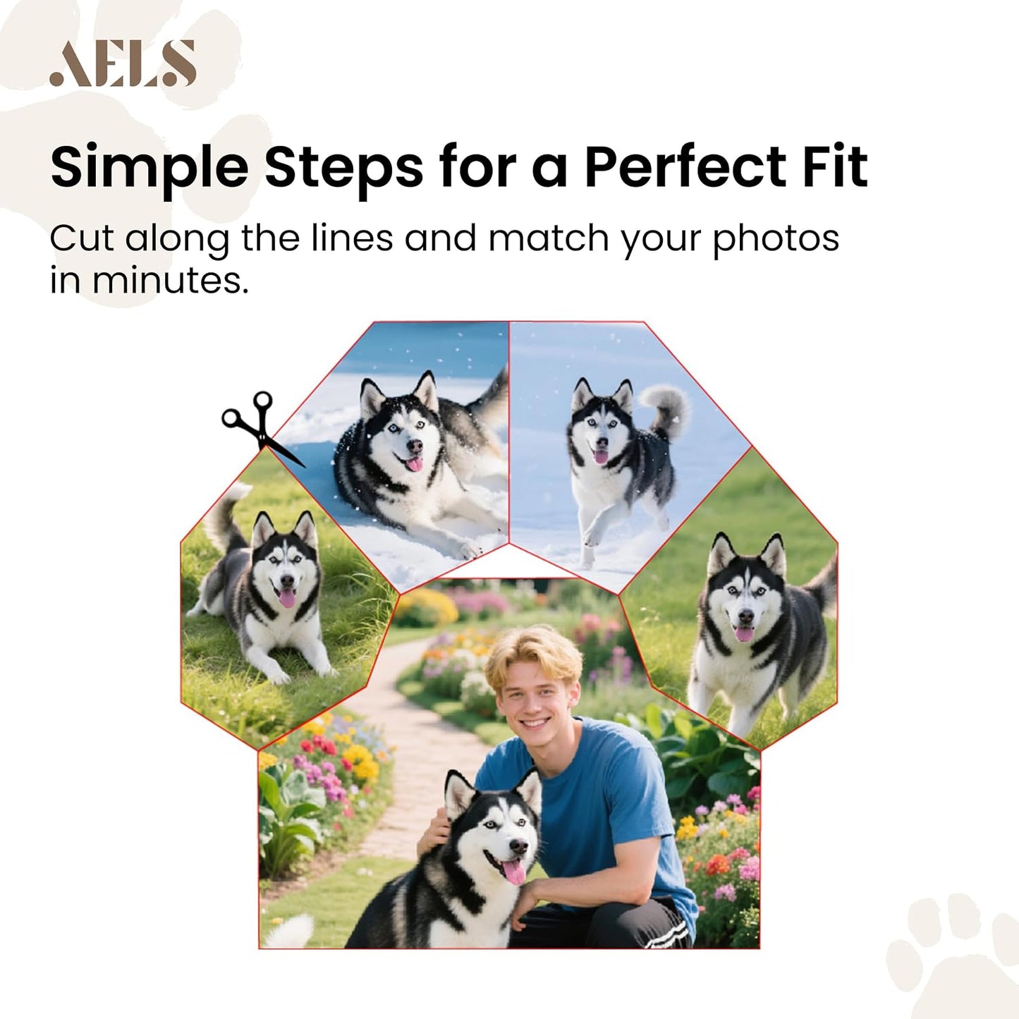 AELS Dog Paw Print Photo Collage Frame, Holds 5 Pictures of Pets & Owners, Ideal Gift for Dog Lovers Moms & Dads, Black Pet Memorial Keepsake and Wall Décor, 10.24" x 11.4"