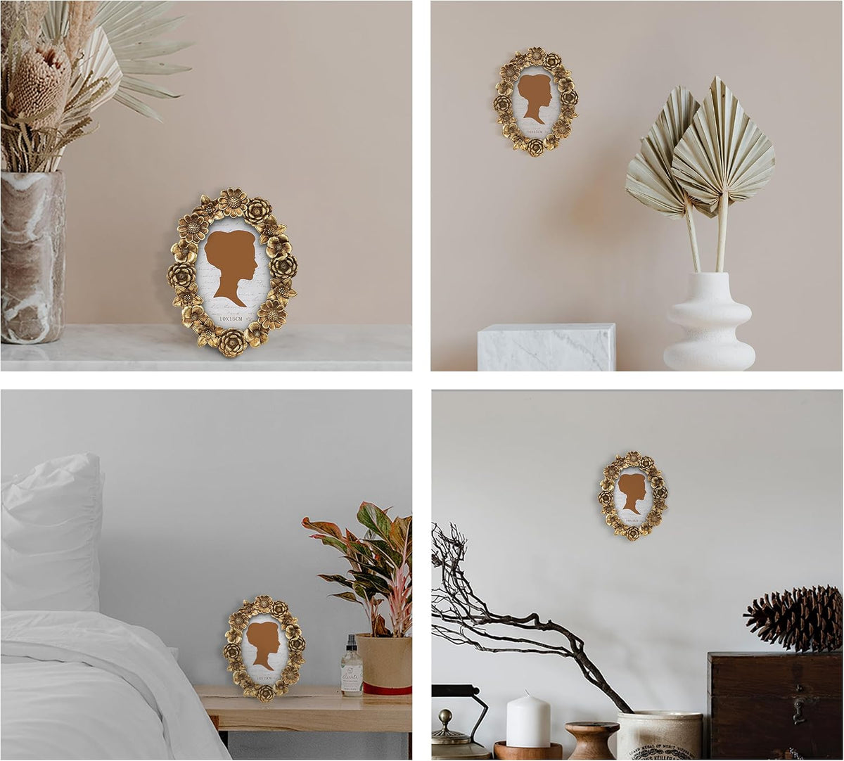 AELS 4x6 Inch Vintage Picture Frame, Elegant Antique Oval Photo Frames with Glass Front, Photo Display, Tabletop Wall Hanging, Gift Ideas, Gold Flower