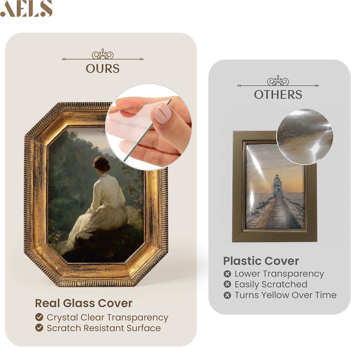 AELS 5x7 Inch Vintage Octagonal Picture Frame, Elegant Antique Ridged Design Photo Frames with Glass Front, Photo Display, Tabletop Wall Hanging, Gift Ideas, Distressed Bronze