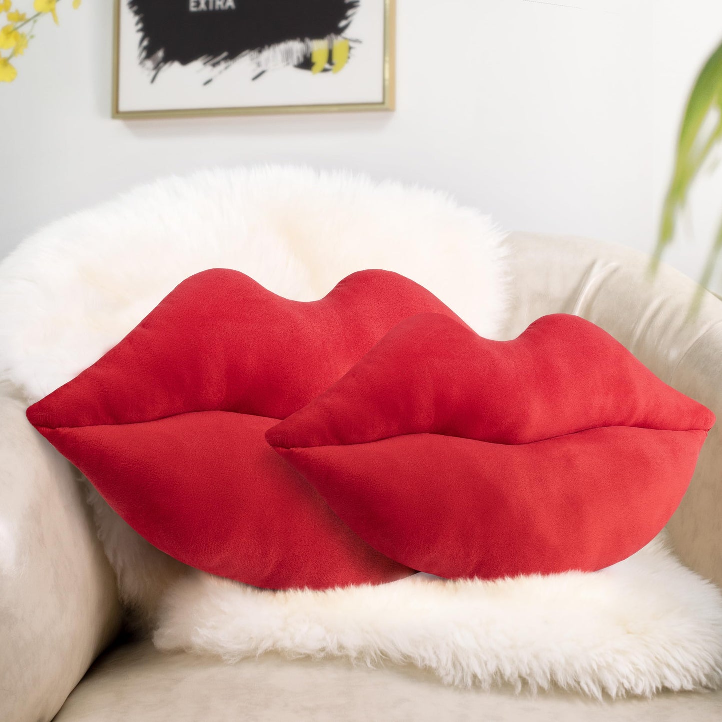 AELS 3D Large Lips Throw Pillows, Soft Decorative Love Pillows, Velvet Cute Pillow, 24 x 12 inches for Couch, Sofa, Bed, Living Room, Bedroom, Red