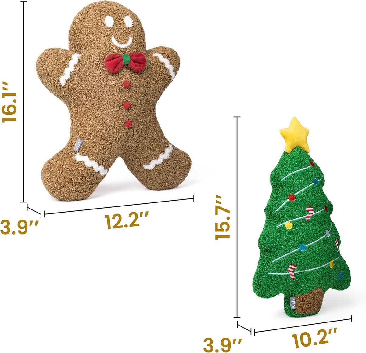 AELS Gingerbread Man Christmas Tree Pillow, 16.1" & 15.7" Set of 2