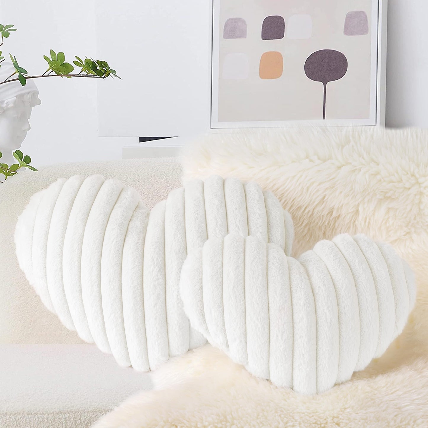 AELS Heart Shaped Pillow, 20 Inches Heart Decorative Throw Pillows, Faux Fur Love Cute Pillows, Valentines Day Decorations, Wedding Decor, Living Room Bedroom Nursery Decor, White