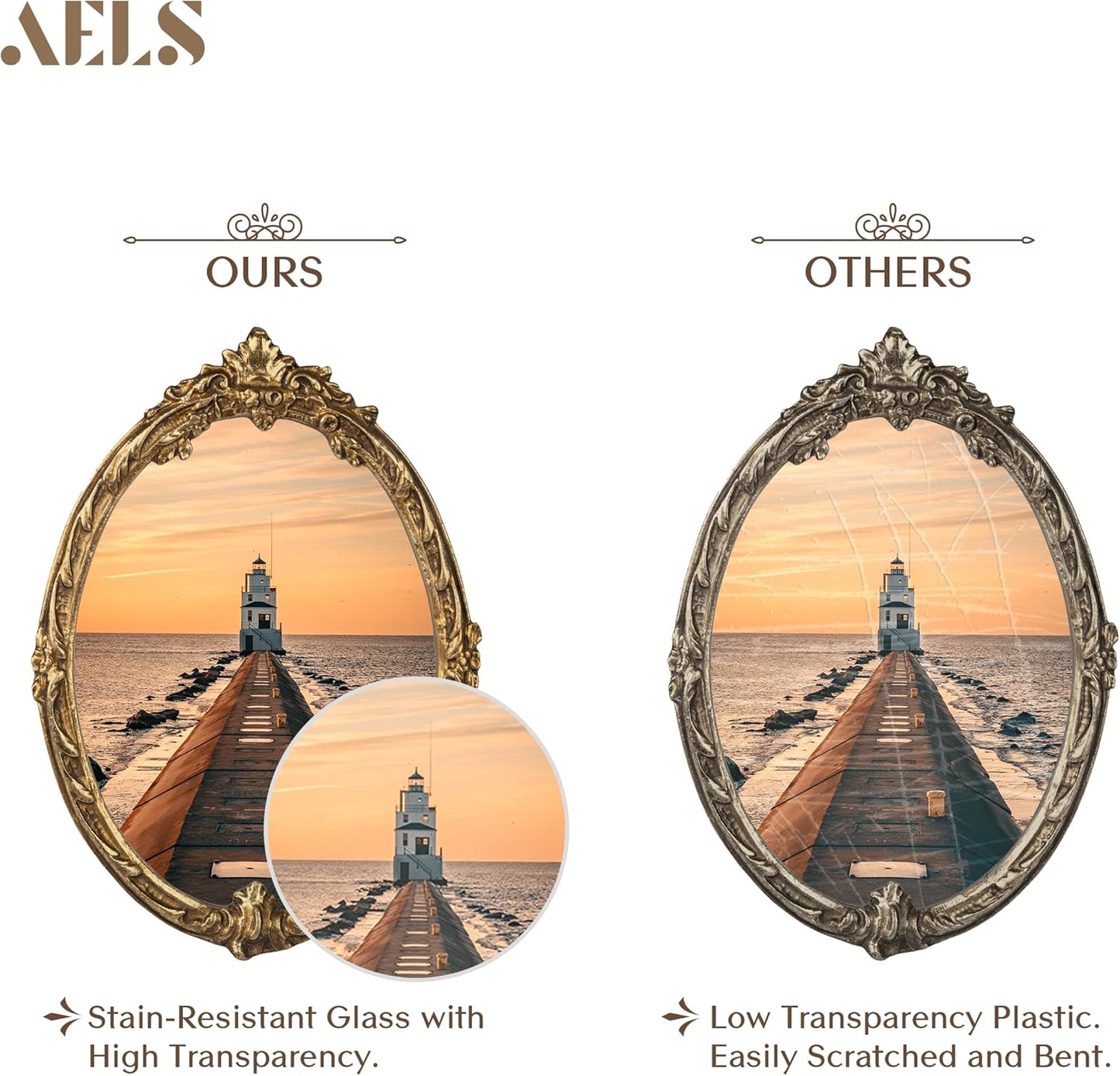 AELS 5x7 Inch Vintage Gold Picture Frame, Elegant Antique Oval Photo Frames with Glass Front, Photo Display, Tabletop Wall Hanging, Gift Ideas